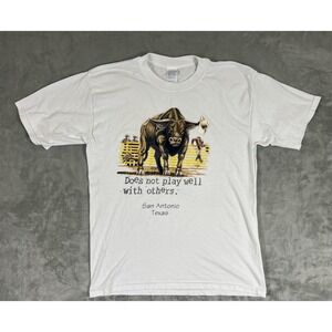 San Antonio Texas Shirt Mens Medium White Bull Does Not‎ Play Well With Others